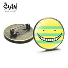 Азиатских улыбающееся лицо брошка мультфильм класс убийц акабане Каруме Shiota Круглый бронзовый, серебристый цвет, брошь в виде любителей аниме шпильки