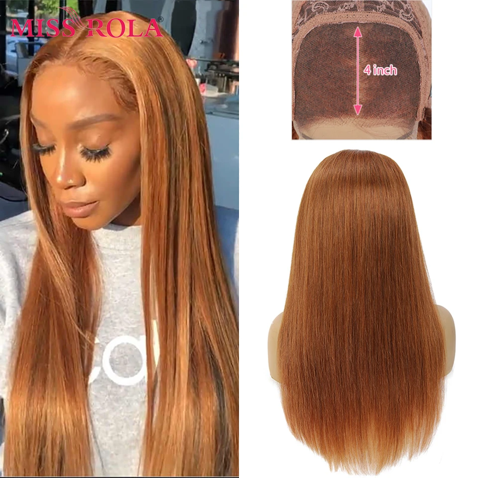 Miss Rola Brazilian 180% Density Staright Hair Wig 4*4 Lace Closure Human Hair Wigs 30# 99J BUG Orange Blonde Remy Pre Plucked
