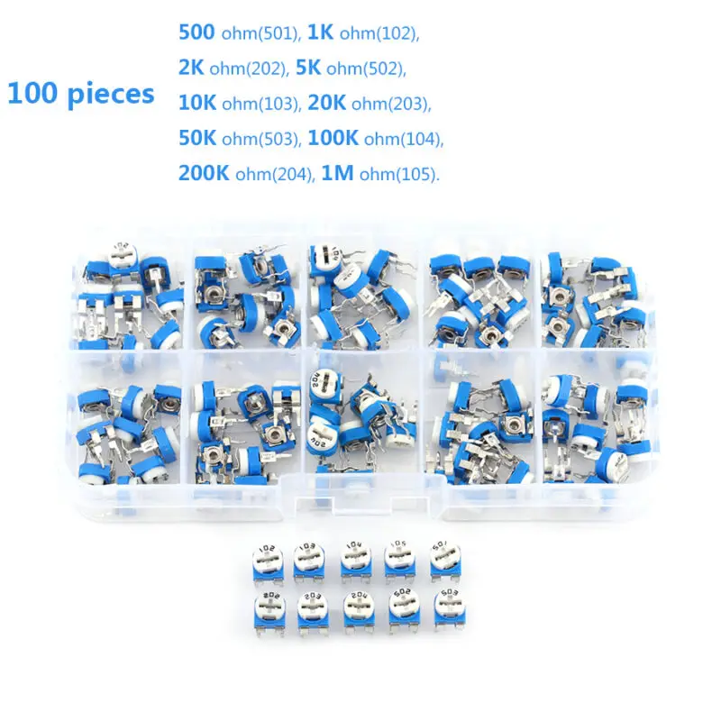 100pcs High Quality 500ohm-1M Ohm Variable Resistor Potentiometer Rheostat Trimpot Trimmer SG | Электроника