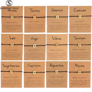 Модные ювелирные изделия из нержавеющей стали золотого цвета 12 знаков зодиака черный веревочный браслет модные браслеты дружбы для женщин мужчин подарки