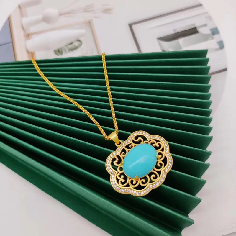 OMHXFC Jewelry Wholesale YM899 European Fashion Woman Party Birthday Wedding Gift Peace Buckle Turquoise 24KT Gold Pendant Charm | Украшения