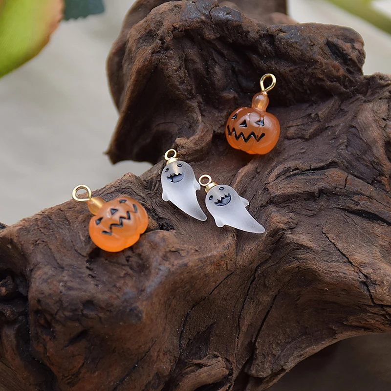10Pcs Cute White Ghost Orange Pumpkin Head Charms For DIY Making Earrings Bracelet Jewelry Accessories Halloween Jewelry