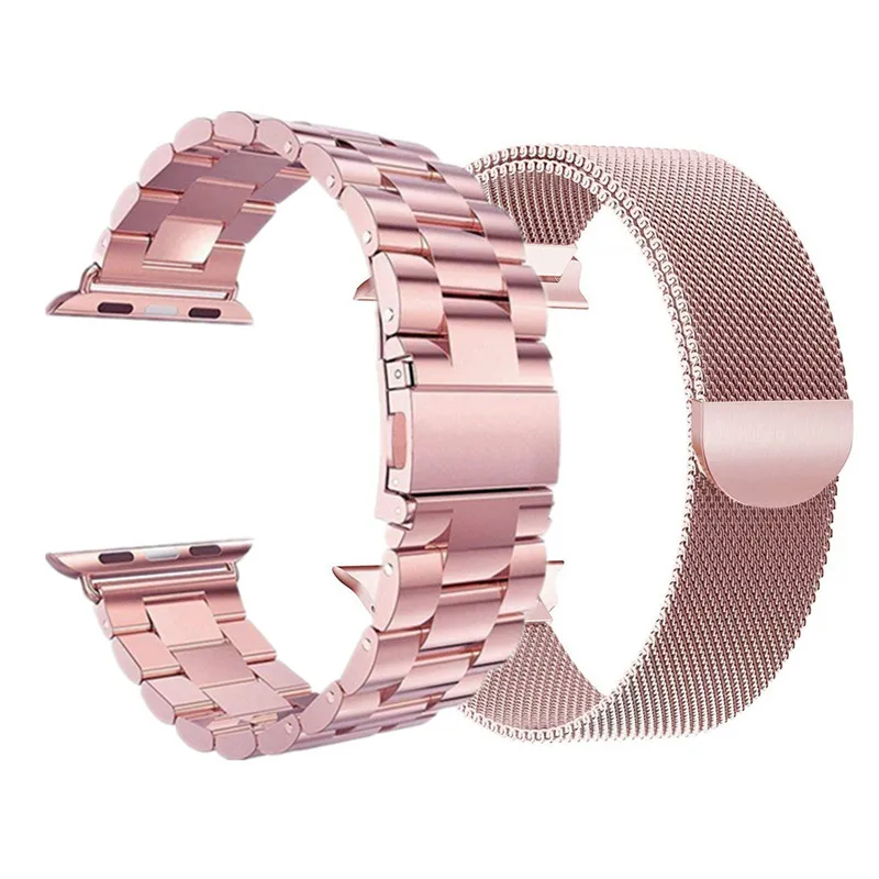 Pink gold 2 шт. ремешок для Apple watch 44 мм 40 мм iWatch 42 мм 38 мм браслет из нержавеющей стали+ Миланская петля Apple watch 4 5 3 2 1 - Цвет ремешка: Pink gold