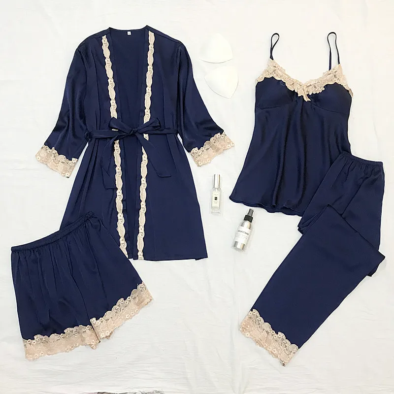 Пижама женская шифоновая на бретельках весна лето 2019 четыре комплекта из