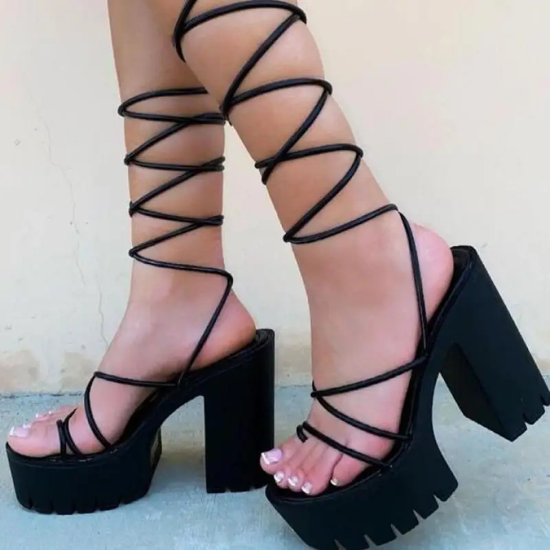

Women Gladiator Platform Sandals 2021 New Female Cross Tied High Heels Ladies Sexy Shoes Summer Women's Footwear Plus Size 43