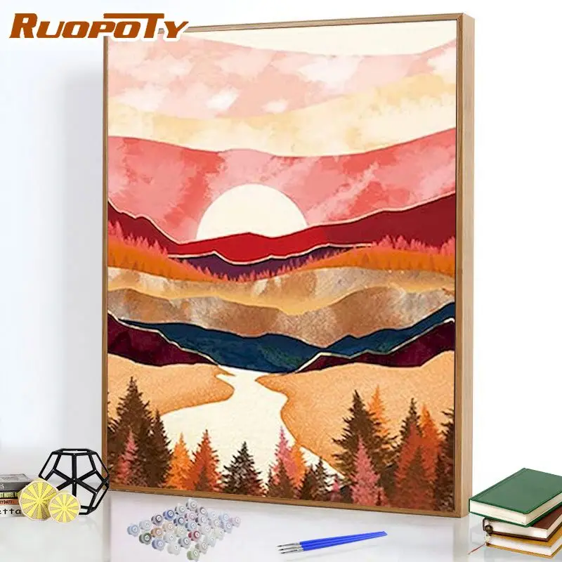 

RUOPOTY Modern Paint By Numbers Sunset Gift DIY Pictures By Numbers Landscape Kits Home Decor