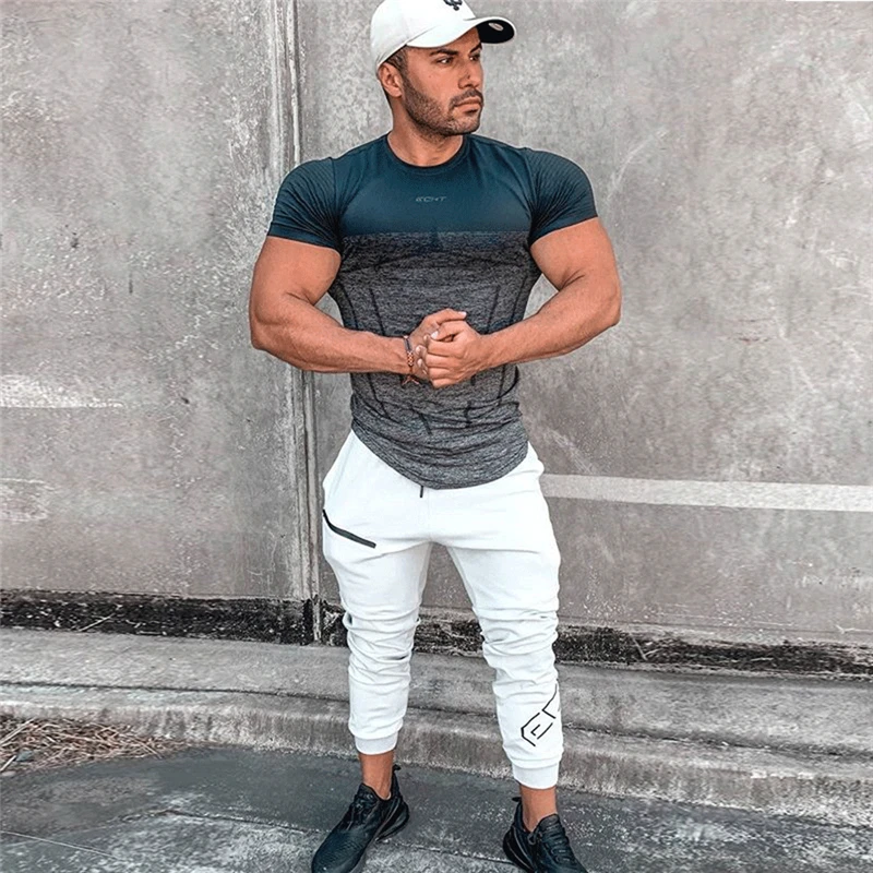 2020 мужская летняя футболка с коротким рукавом для тренажерных залов фитнеса