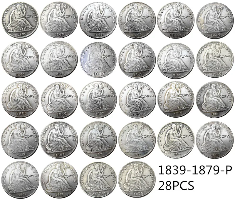 США полный комплект (1839-1879 )P O CC 51 шт. свобода сидя половина доллара Посеребренная