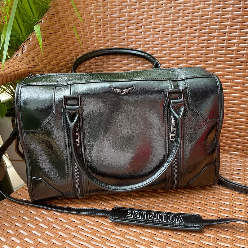 

Сумка Zadig Voltaire из 100% натуральной кожи, черная сумка для женщин, украшение на молнии с крыльями, вместительная Повседневная Сумка-тоут Treavl