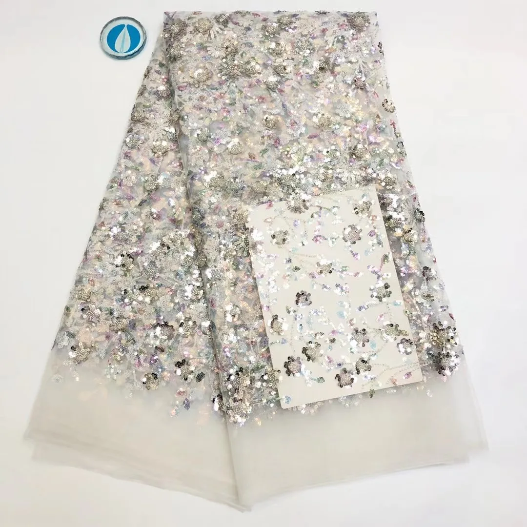 

2021Multicolor African Lace Fabric 5 Yards High Quality Lace Tulle French Embroidered Mesh Lace Fabric For Women Dress Materials