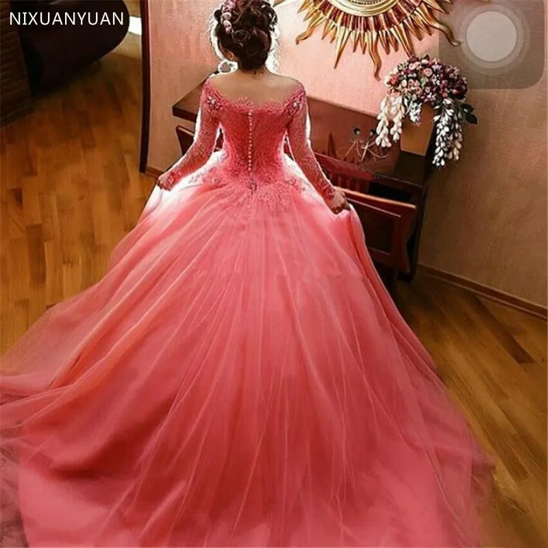 Бальное платье с длинным рукавом пышное дебютантное кружевные аппликации