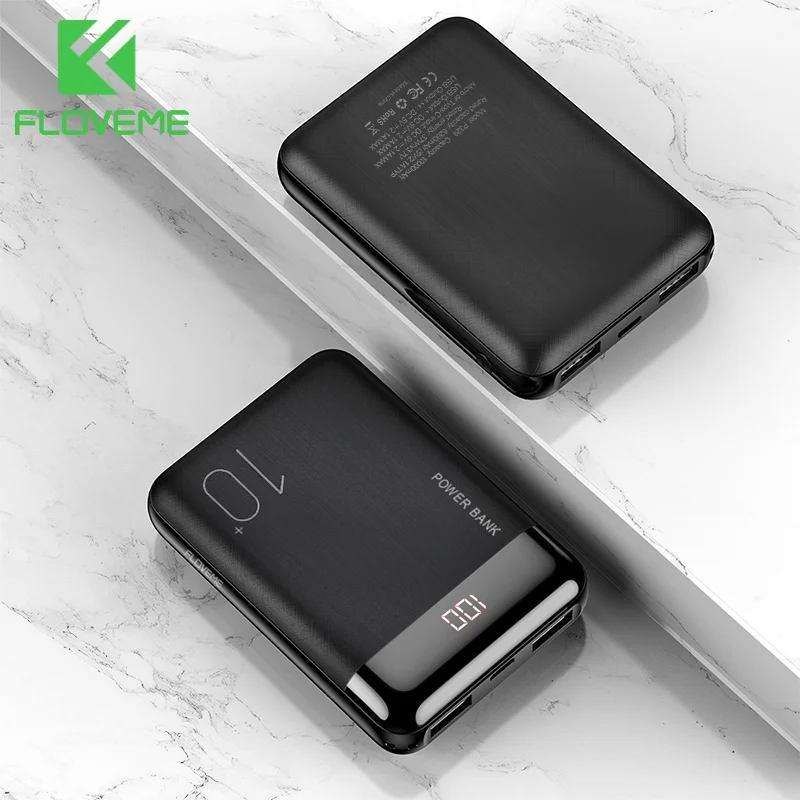 FLOVEME Mini Power Bank 10000mAh LED Display Powerbank For Xiaomi 10000 mAh USB Poverbank External Battery Pack Portable Charger | Мобильные