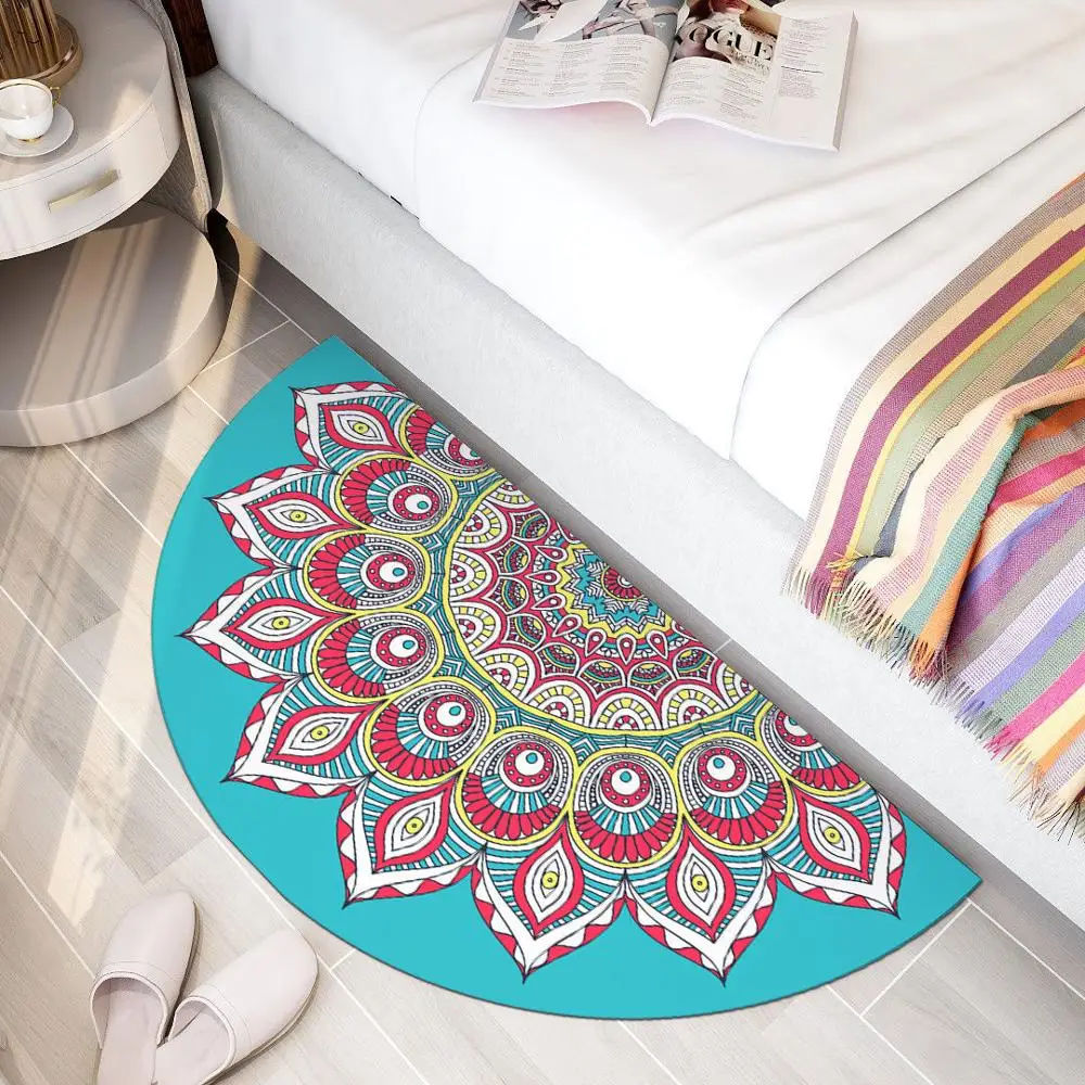 

SemiCircle Entrance Doormat Dust Proof Anti Slip Door Mat Bohemia Ethnic Printing Kitchen Floor Mats Bedroom Carpet Rugs