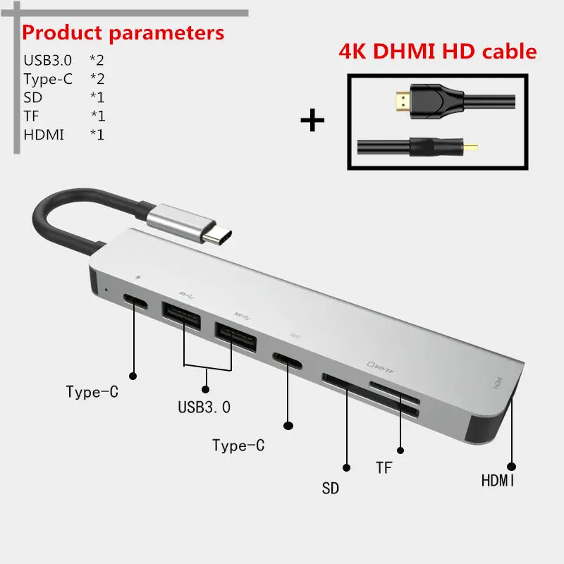Mosible USB 3.0 Type-C Hub to HDMI Adapter for Smartphone MacBook Pro / Air 4K Thunderbolt 3 USB C Hub TF SD Reader Slot PD - Цвет: Combination 1