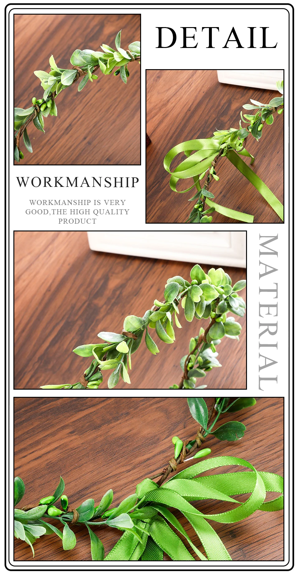 Haimeikang Green Leaf Wreath Crowns Headband Women Hair Accessories Headdress Girl Floral Garlands Wedding Party Floral Headwear