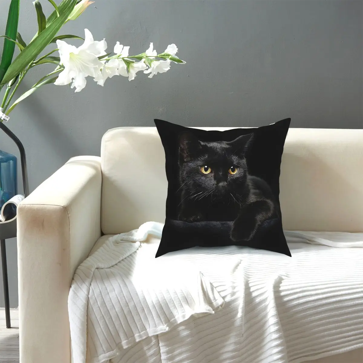 

Black Cat Throw Pillo Throw Pillow Cover Polyester Decorative Pillow 45*45cm Pillowcase