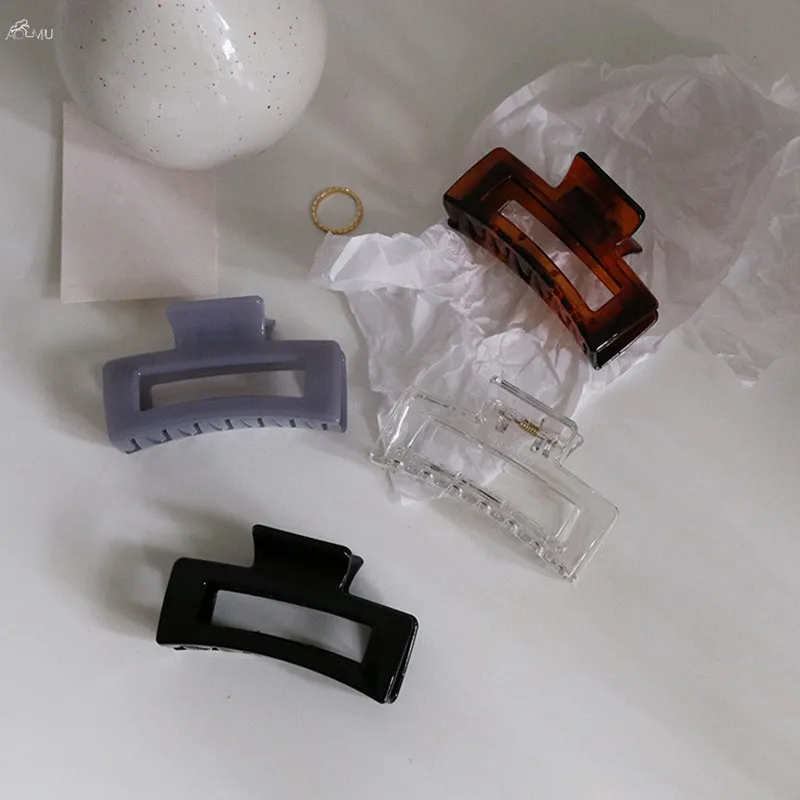 Женские прямоугольные заколки для волос AOMU однотонные пластиковые в Корейском