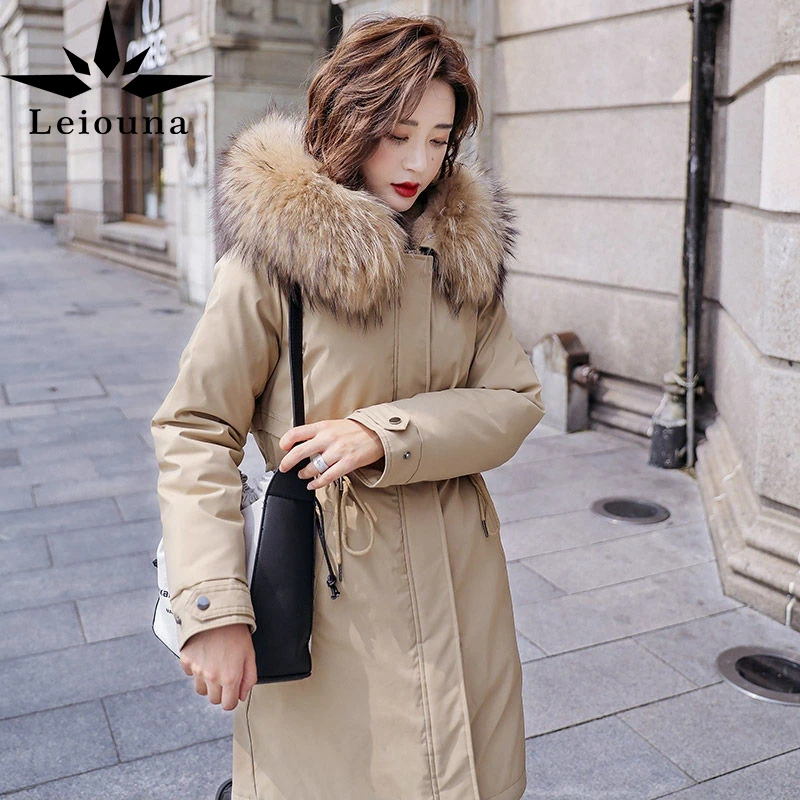 

Leiouna Long Slim Plus Size Thick Fashion Winter Women's Parker Warm Medium Hooded Jacket Female Cotton Padded Coat Parkas