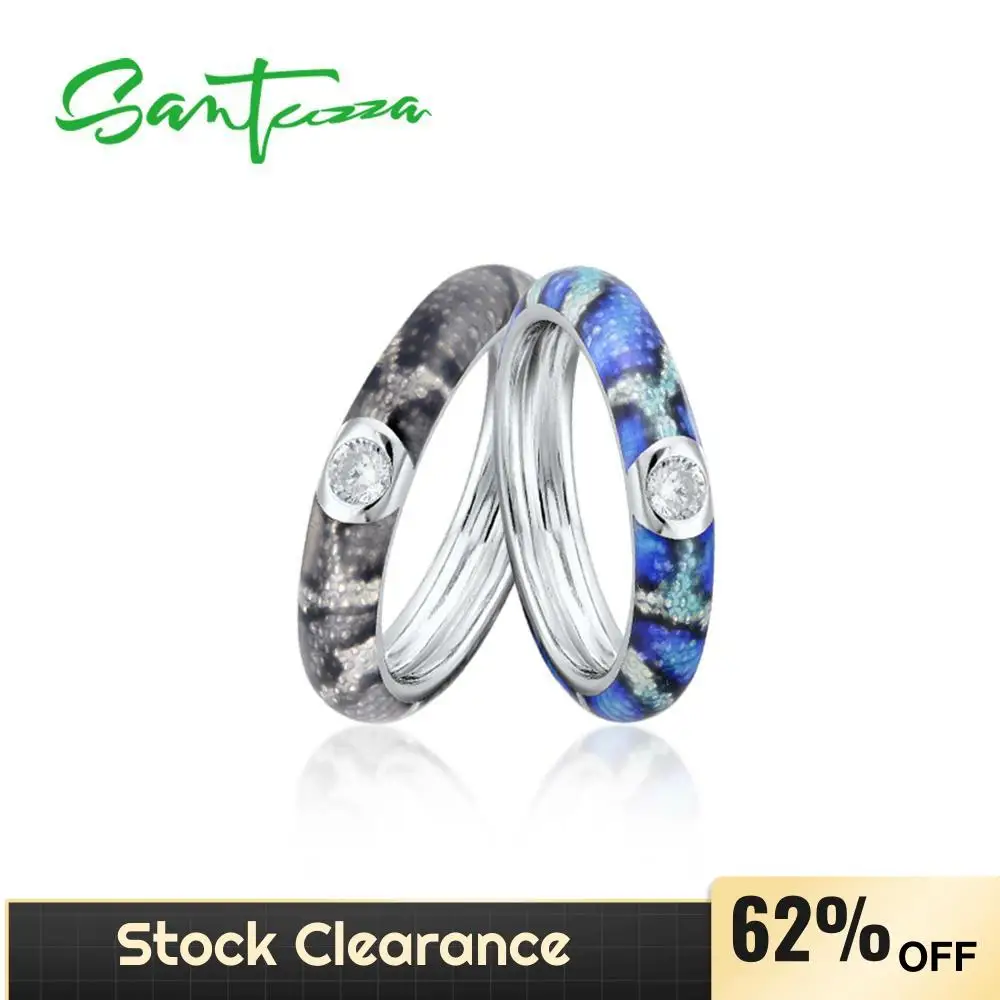 

SANTUZZA 100% 925 Sterling Silver Rings For Women Colorful Handmade Enamel Eternity Stackable Ring Party Trendy Fashion Jewelry