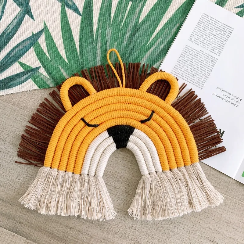 

DUNXDECO Home Decoration Accessories Animal Design Lion Deer Shape Handmade Weaving Ornament Nordic Fresh Kid Room Wall Decorate
