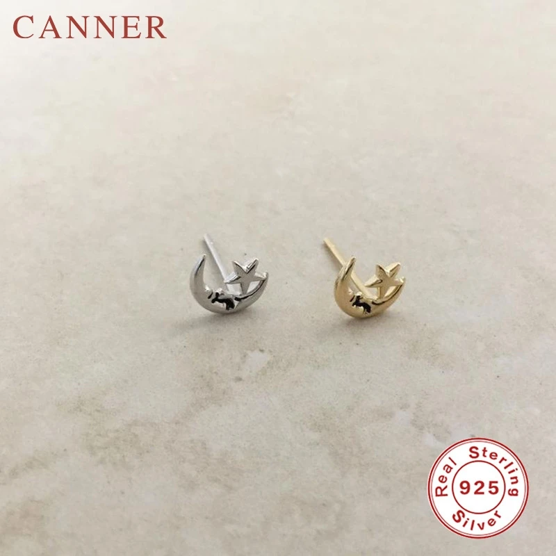 Простые серьги гвоздики в виде звезды луны из стерлингового серебра 925 пробы с