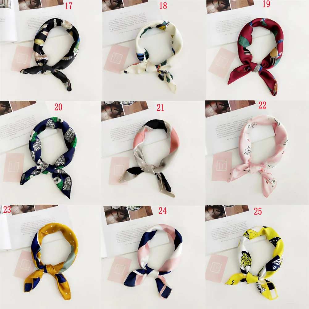 

Women Small Satin Silk Scarf Square Print Wrap Foulard Femme Handkerchief Bandana Neck Hair Skinny Tie Scarves Shawls