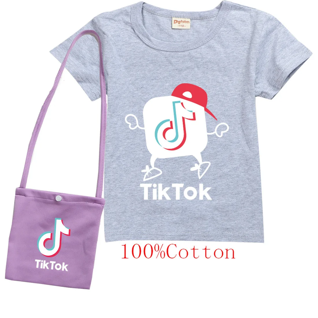Хлопковая футболка с коротким рукавом и сумка TIK TOK для девочек хлопковый топ