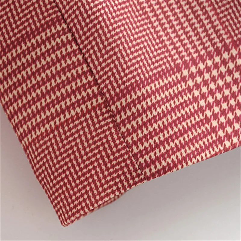 

Women elegant houndstooth red plaid Suit blazer Notched Collar long sleeve pockets coat female office wear fashion tops