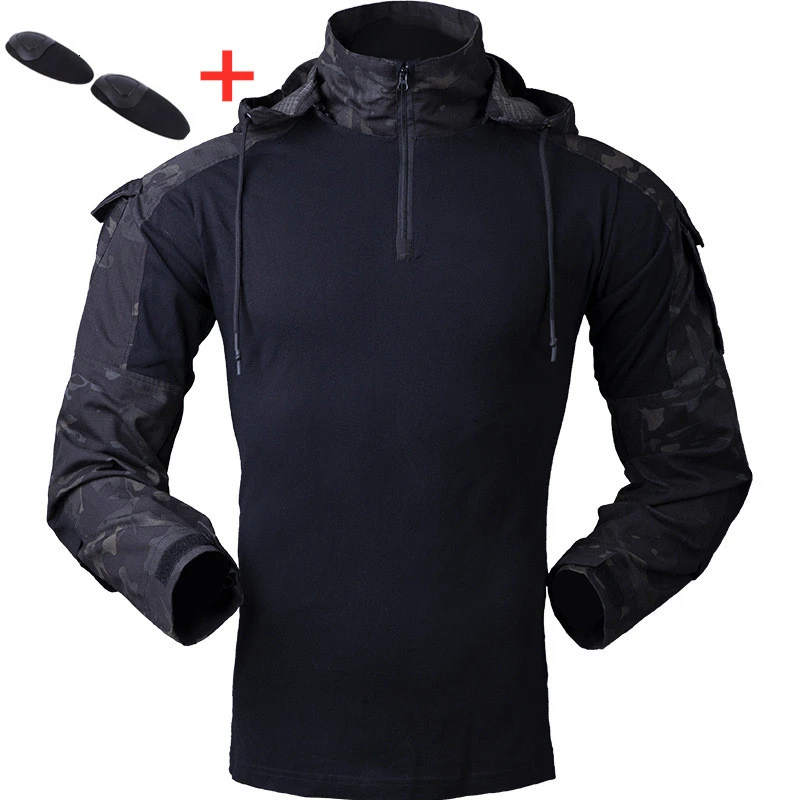 Black CP With Pads Тактическая Gen3 камуфляжная форма с капюшоном, Военная рубашка, армейский вентилятор CS, полевая стрельба, тренировочные боевые топы, мужские уличные спортивные походные рубашки - Цвет: Black CP With Pads