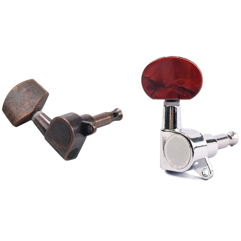 

1 Set Copper Guitar Tuning Pegs Tuners Machine Head 3L+3R & 1 Set 3L 3R Chrome Tuner Key for Electric / Acoustic Guitar