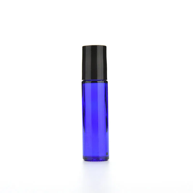 

10 ML Roll-On Black Plastic Cap Refillable Bottle Blue Glass Bottle Roll On Empty Fragrance Perfume Essential Oil Bottle