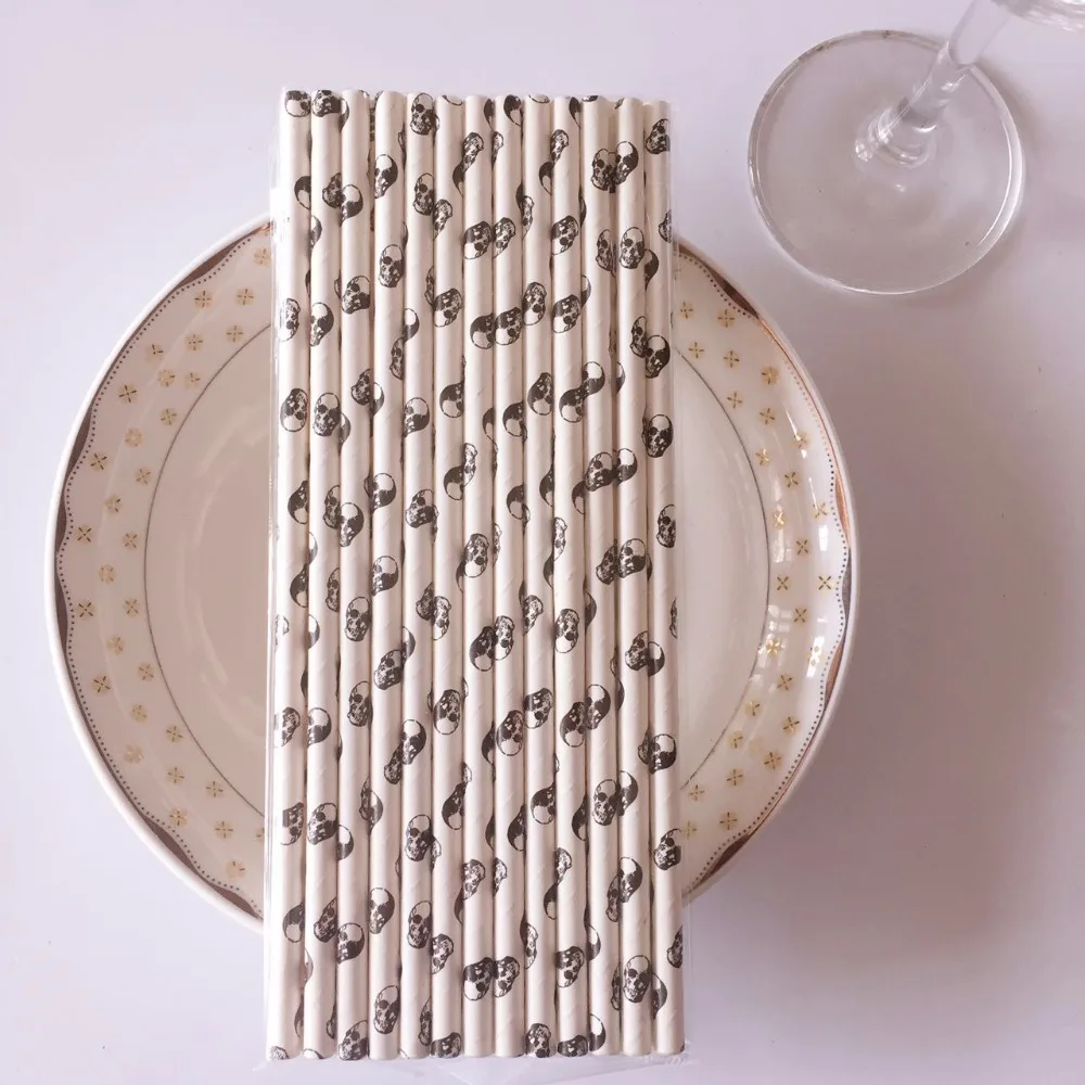 Бумажные экологически чистые соломинки для напитков 25 шт. узор в виде головы