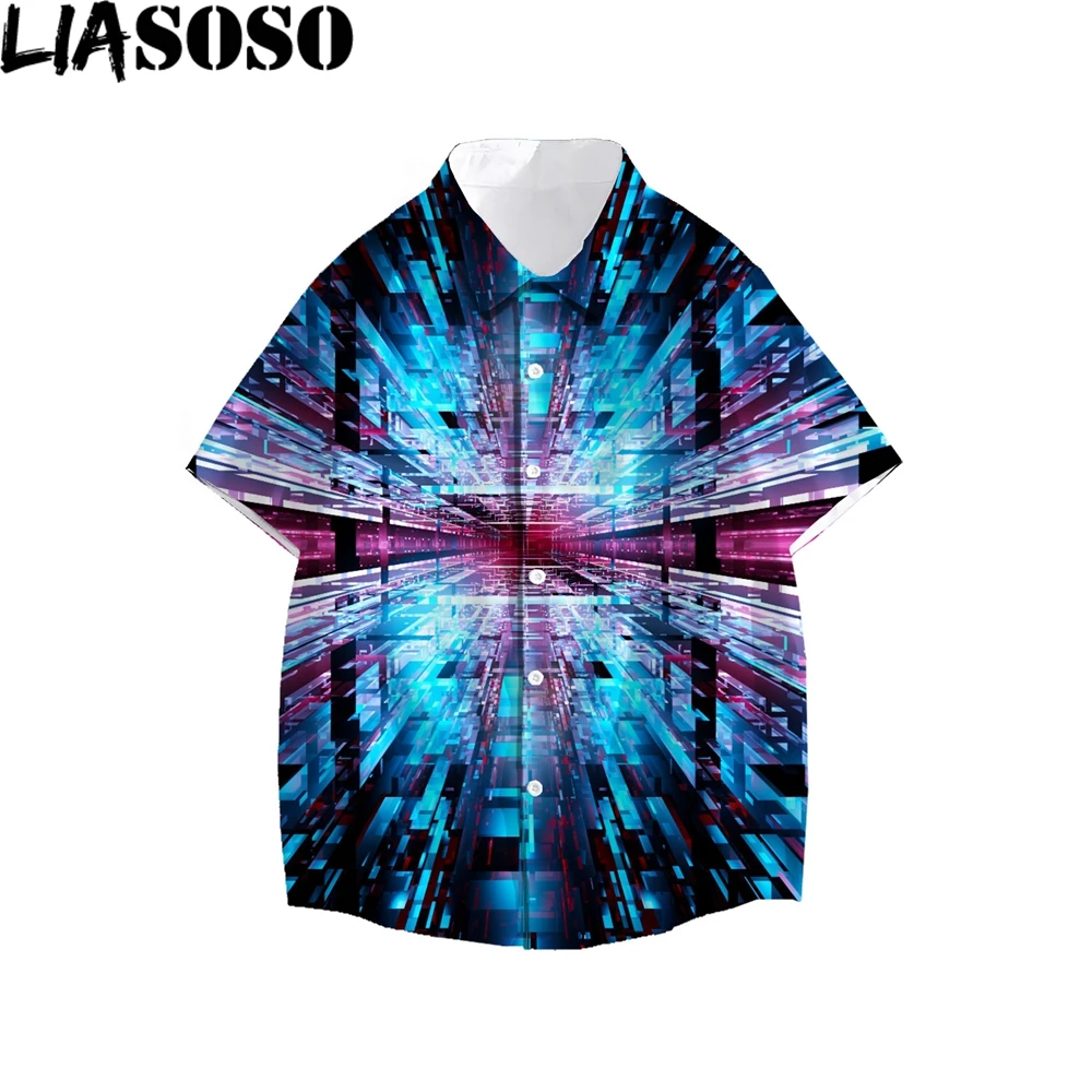 

LIASOSO Colorful Shirt 3D Print Men Women Oversized Hawaiian Shirt Summer Beach Loose Buttons Top Casual Abstract Clothing New