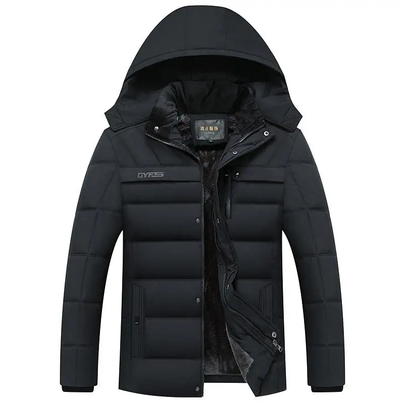 

Outdoor Simple Middle-aged Plus Velvet Thickening Hooded Winter Casual Warm Windproof Father's Gift Men Coat