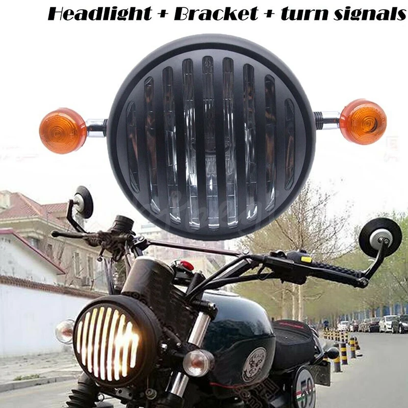 

Motorcycle 6.5" Retro Headlight Grill Side Mount Turn Signals Bracket Cafe Racer
