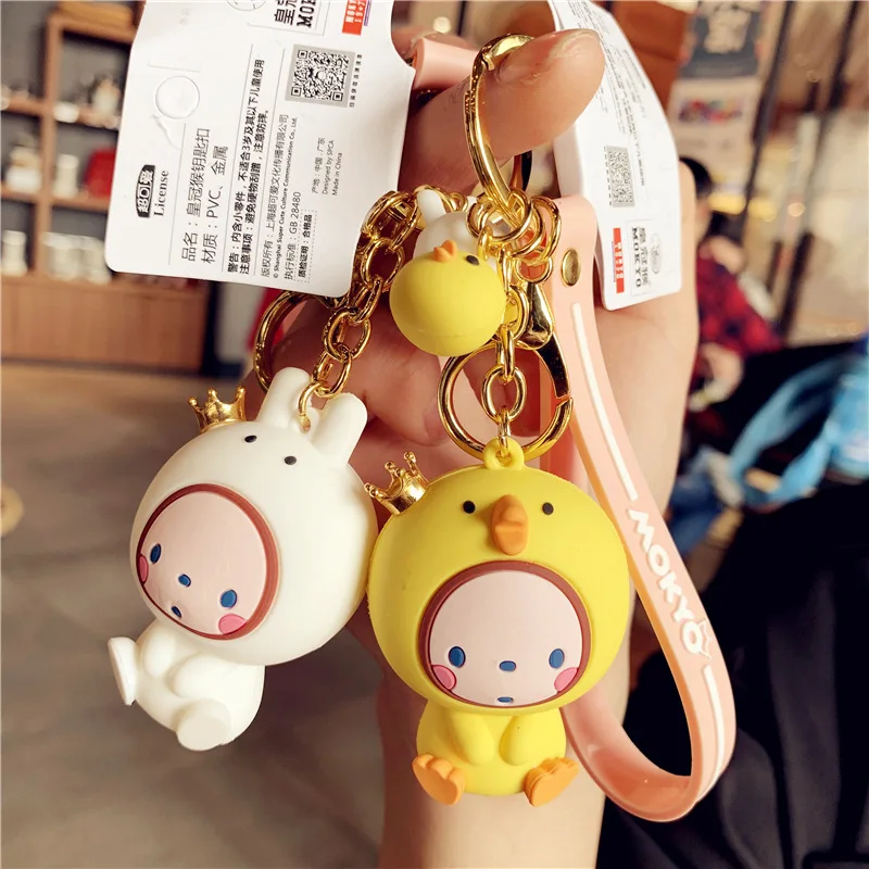 Корона брелок с обезьянкой Корейский мультфильм пара кукла кольцо для ключей