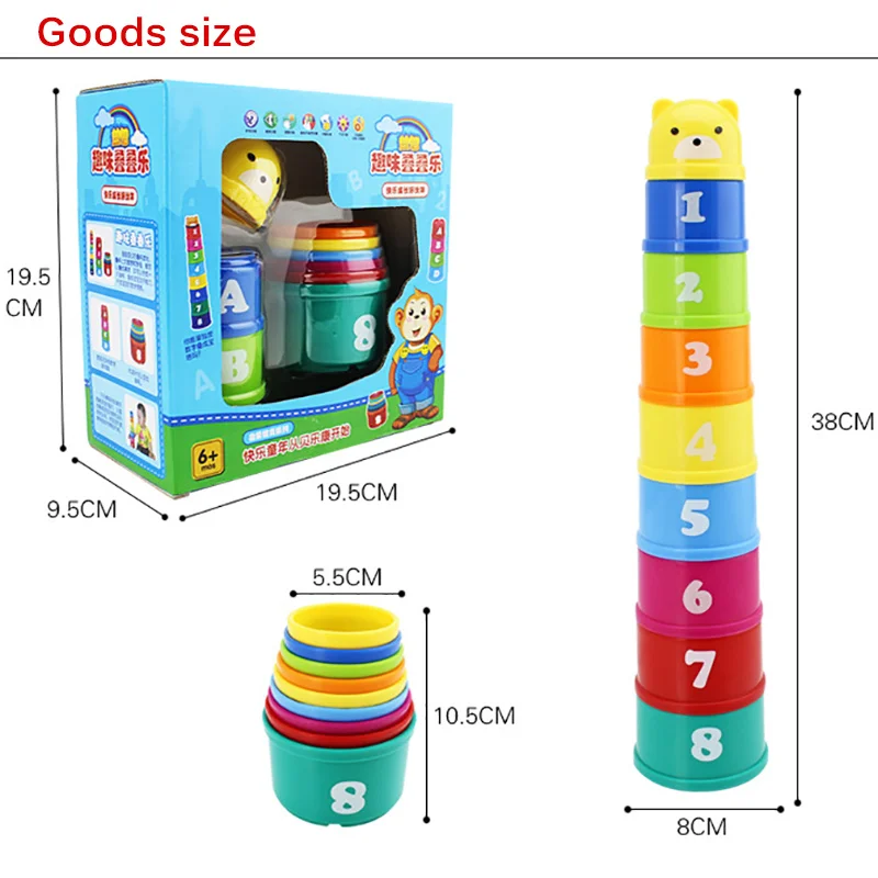 

Cup Tower Montessori Toys Figure And Letters Colorful Folding Stack Cup Tower Preschool Education