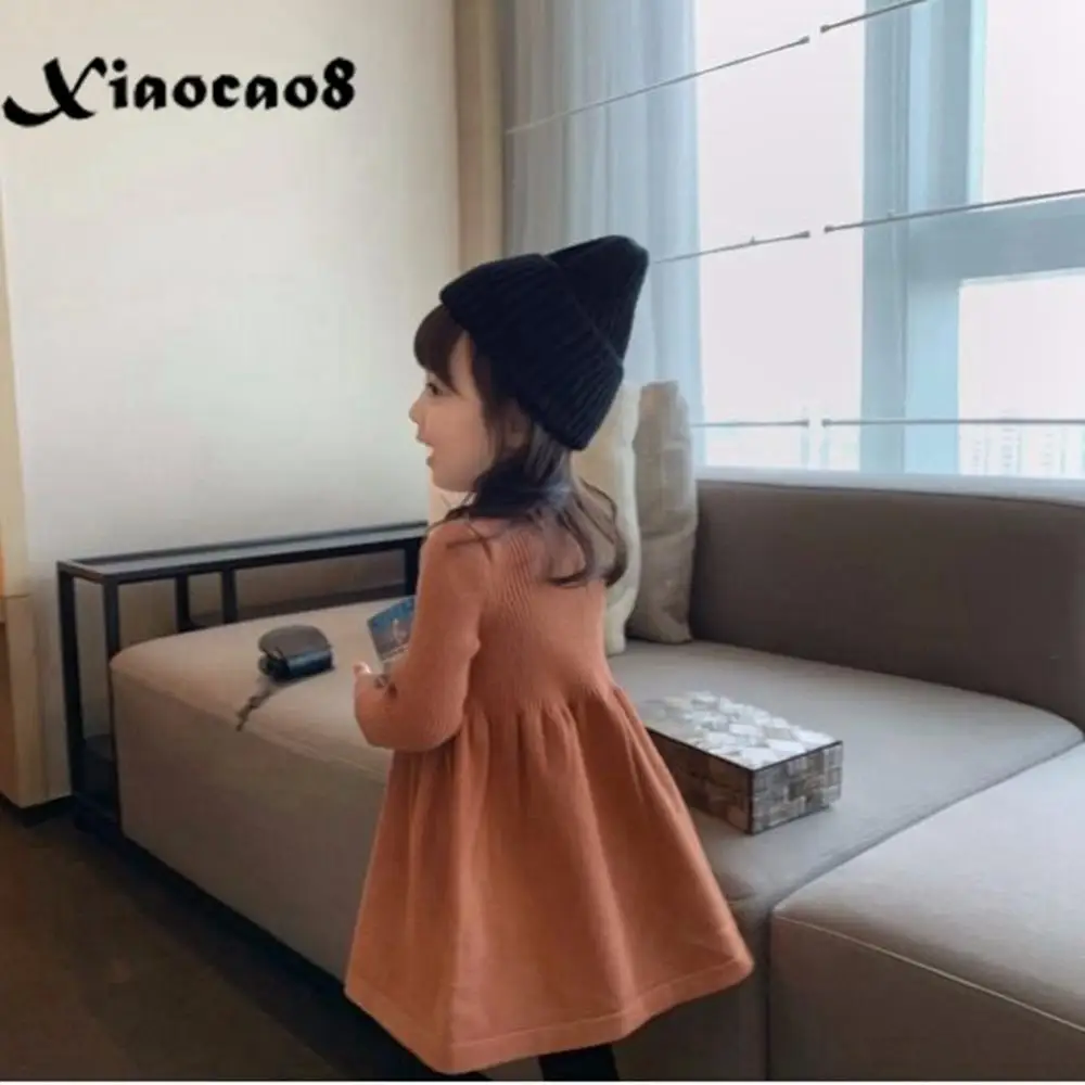 

2-11Years Girls Thick Knitted Sweater Dress Toddler Baby Winter Clothes 2020 Korean Style Full Dresses for Girls 6 8 10 Years