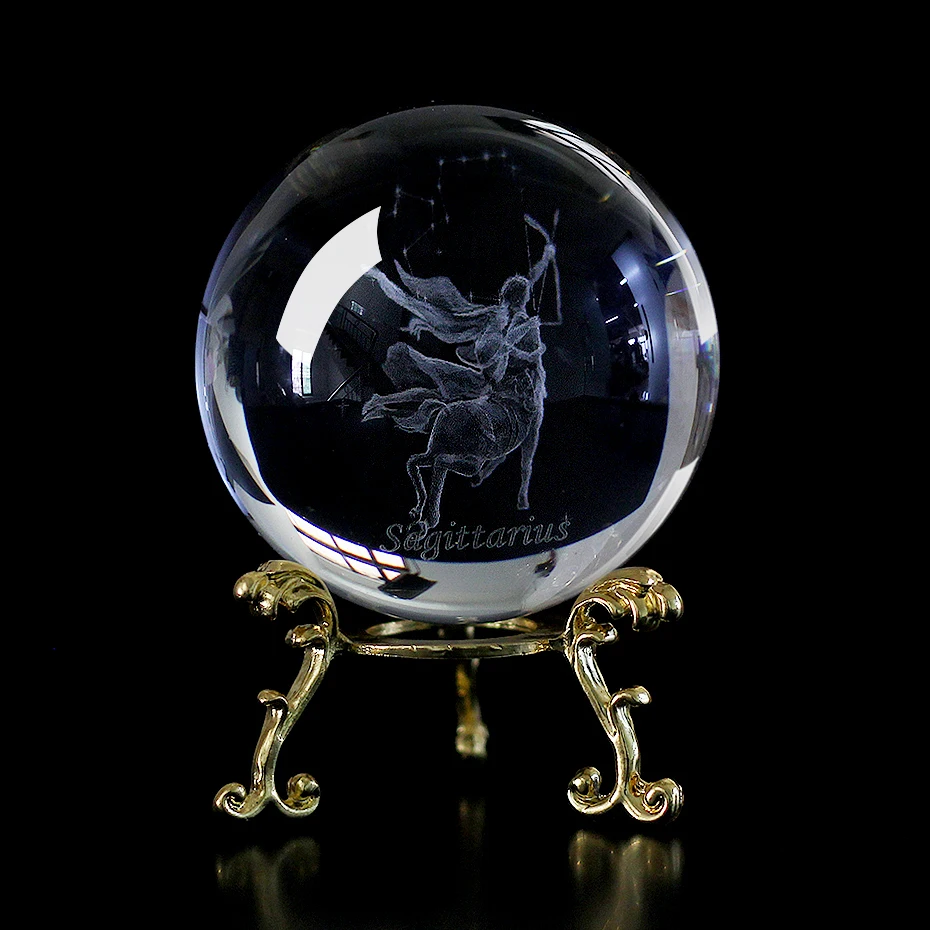 60 MM 3D Zodiac Sign Star Crystal Ball Laser Engraved Glass Sphere Crystal Craft Home Decor Birthday Gift Ornament