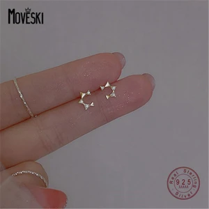 MOVESKI Authentic 925 Sterling Silver Fashion Micro-Set Zircon Cutout Open Star Stud Earrings Women Party Jewelry