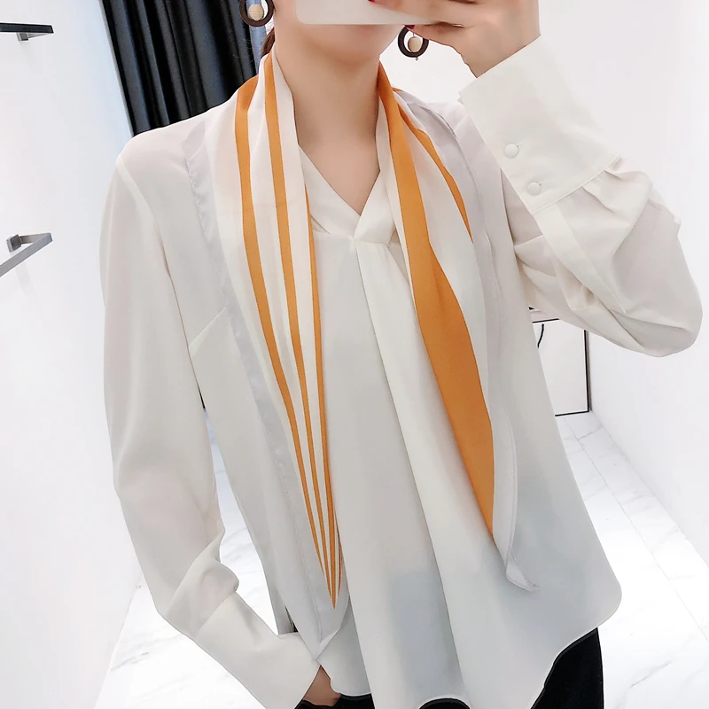 Дизайнерские новые Полосатые стильные и шикарные маленькие длинные шарфы со