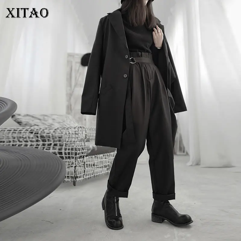 Женские винтажные плиссированные брюки XITAO черные повседневные свободные