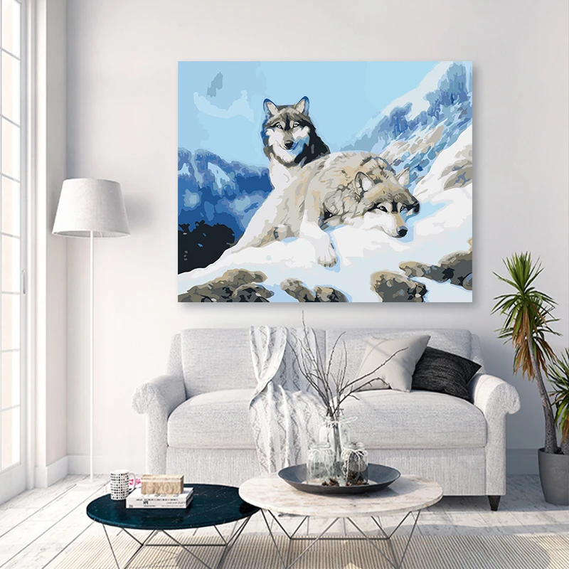 Картина по номерам Снежный волк животные в природе картины маслом ручной работы