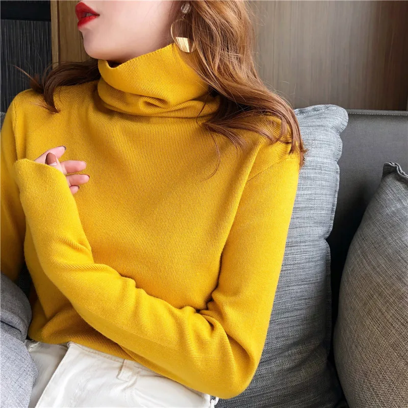 

Wild Casual Bottoming Shirts Women Spring and Autumn Turtleneck Loose Knit Pullover Sweater Spring Female Knitted Tops NS1782