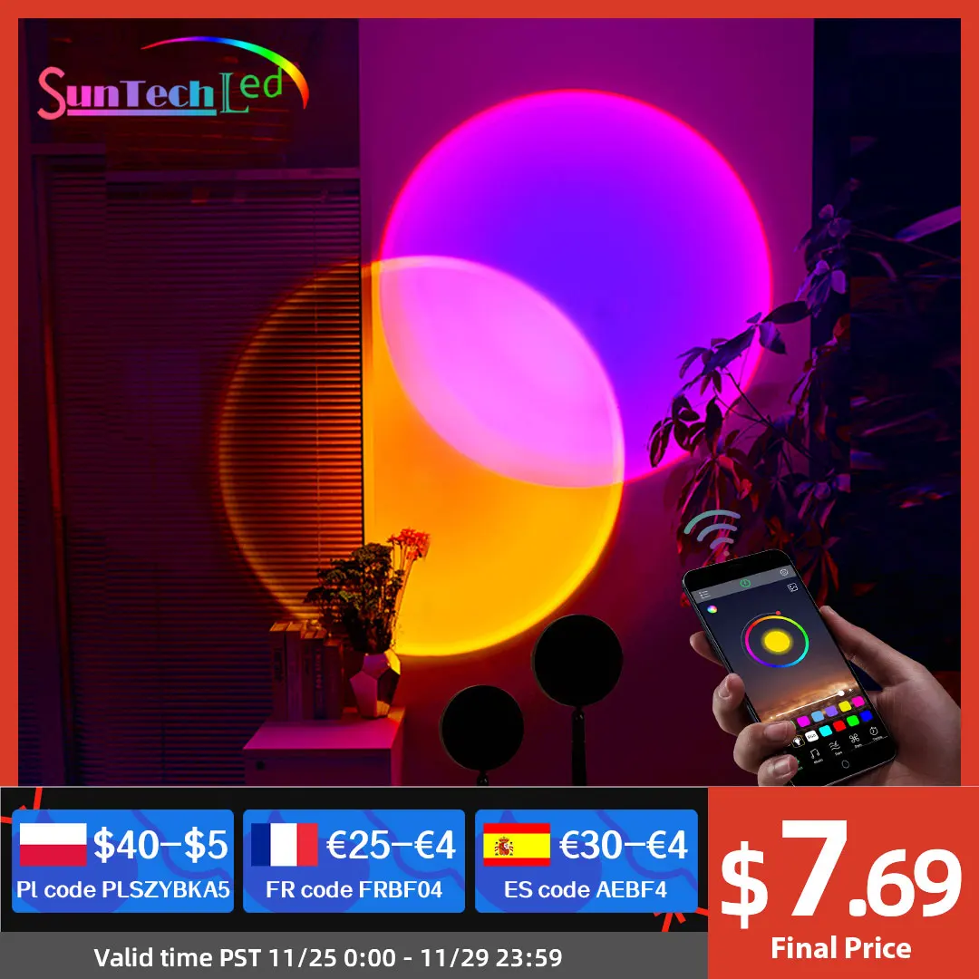 

Suntech, Sunset Projection Lamp, USB Rainbow Sunset Lamp Color Changing App Control,180 Degree Rotation SunSet Projection Lamp