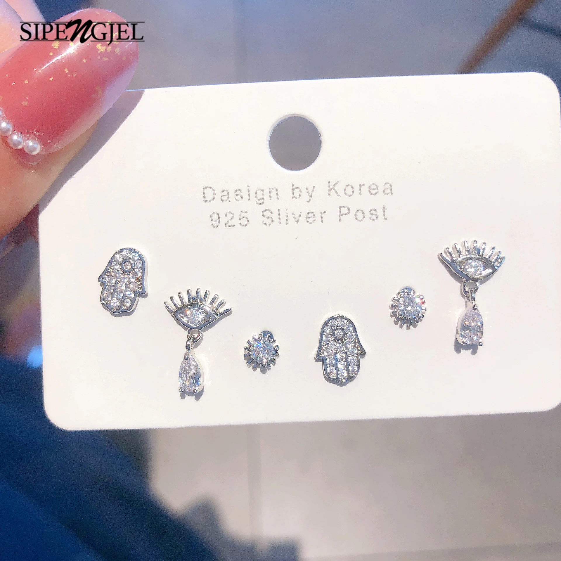 

SIPENGJEL 6 Pcs Fashion Cubic Zircon Evil Eyes Women's Stud Earrings Set Korea Luxury Ear Piercing Earrings Male Jewelry Sets