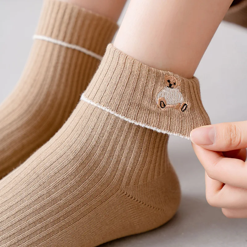 

Носки женские, хлопковые, трикотажные, с мультяшной вышивкой