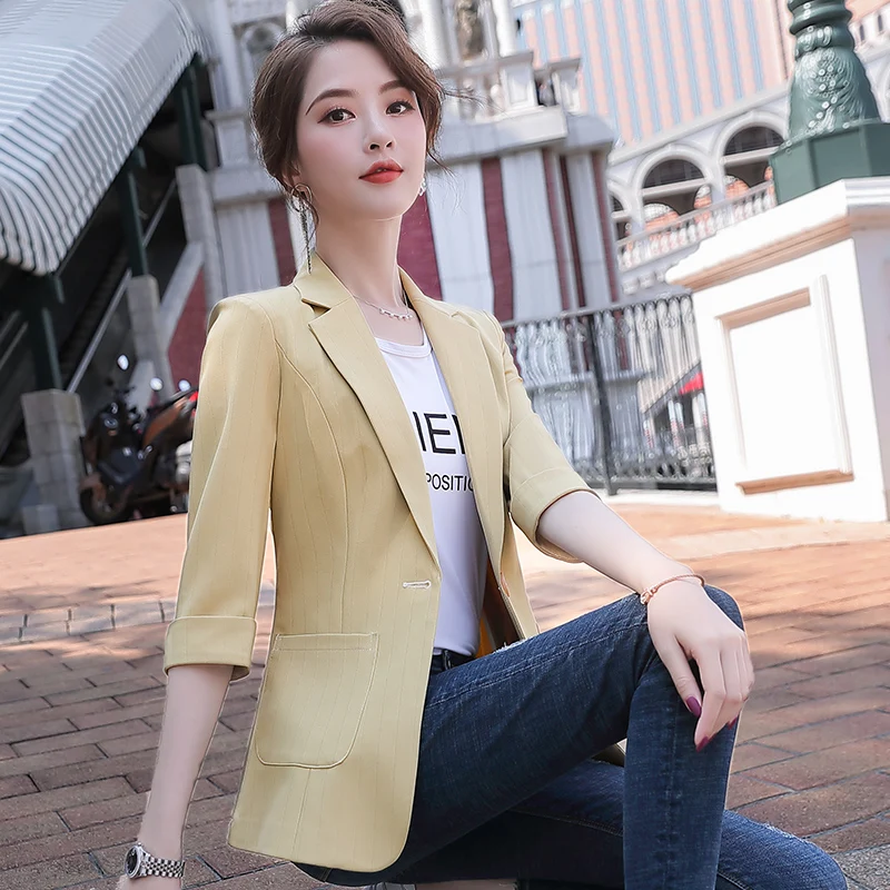 

Fashion Casual Women Blazers and Jackets Half Sleeve Slim Office Ladies Work Wear Clothes OL Styles Yellow
