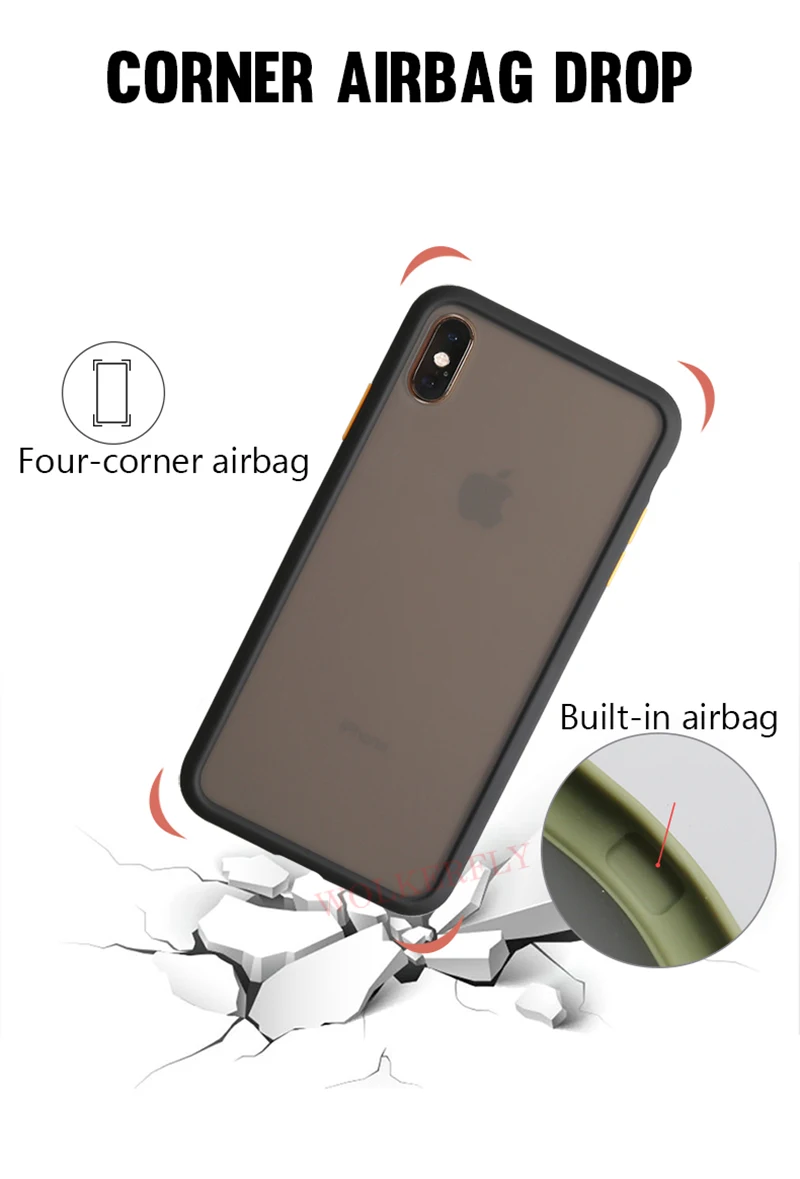 Противоударный защитный чехол для телефона iPhone 11 Pro XR XS Max X 10 8 6 6s 7 Plus, мягкий полупрозрачный жесткий чехол