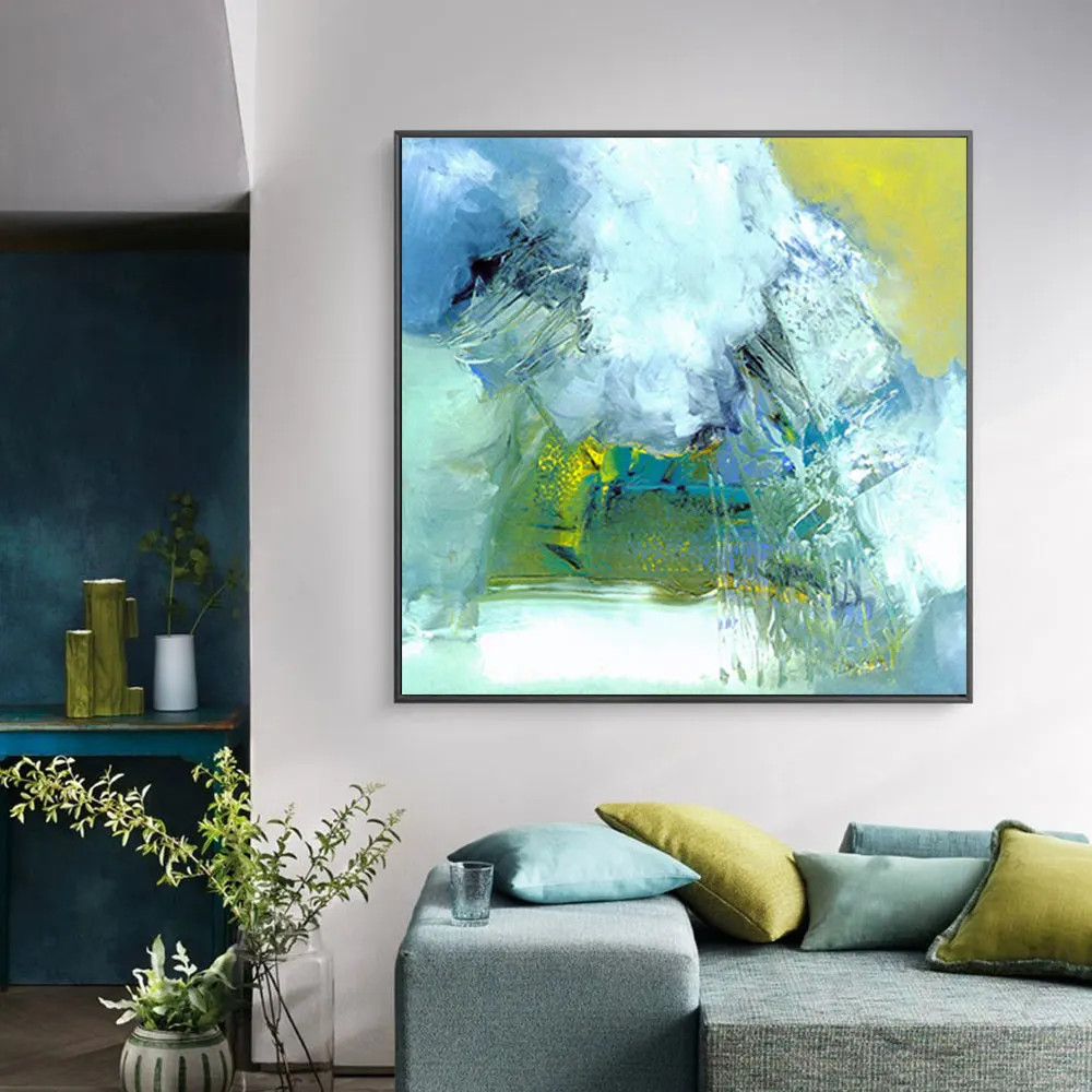 

100% Hand-painted Oil Painting Abstract Landscape Wall Art Handmade Green Oil Painting Canvas Art for Livingroom Wall Decoration